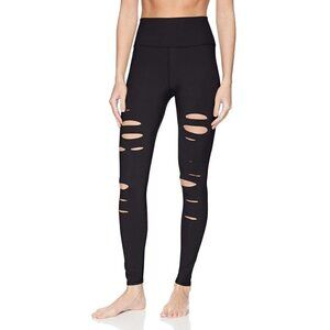 ALO Women's Sz XS Black Ripped Warrior Laser Cut High Waist Full Length Leggings